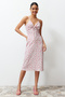 Ecru Floral Printed Wrapped Waist/Skater Strap Midi Knitted Dress TWOSS23EL01454 - 3