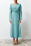 Khaki Double Breasted Collar Woven Satin Evening Dress TCTSS24DB00046 - 4