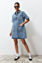 Mavi Cep Detaylı Oversize Mini Denim Gömlek Elbise TWOSS22EL3022