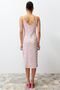 Ecru Floral Printed Wrapped Waist/Skater Strap Midi Knitted Dress TWOSS23EL01454 - 6
