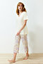 Sarı %100 Pamuklu Çiçekli Kapri Örme Pijama Takımı THMSS24PT00210 - 2