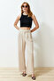 Taş Cırt Cırt Kapamalı Krep Yüksek Bel Pileli Wide Leg/Geniş Kesim Örme Pantolon TWOAW24PL00177 - 3