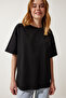 Women's Black and White Basic Oversize 2-Piece Set Knitted T-Shirt HW00008 - 2