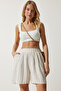 Women's Cream Pocket Linen Shorts MC00276