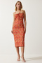 Women's Dark Orange Floral Slit Summer Knitted Dress CI00029