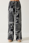 Women's Black and White Patterned Flowing Viscose Palazzo Trousers EN00606 - 4