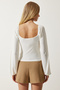 Women's Ecru Elastic Balloon Sleeve Sandy Knitted Blouse FF00154 - 7