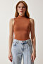 Women's Camel Stand Collar Sleeveless Viscose Knitted Blouse RX00050 - 2