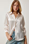 Women's Cream Lightweight Drapey Satin Surface Shirt DD00990 - 3