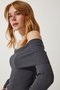 Woman Anthracite Madonna Collar Knit Sweater FN03180 - 3