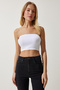 Women's White Strapless Ribbed Knitted Bustier UB00231 - 2