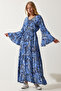 Women's Blue Patterned Summer Viscose Dress DD01303 - 2