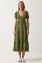 Women's Khaki Wrap Collar Patterned Summer Knit Dress UB00267 - 3
