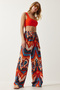 Women's Orange Navy Blue Patterned Flowing Viscose Palazzo Trousers EN00606 - 3