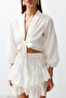 Beyaz Dokuma Bağlamalı Plaj Crop Bluz TBESS24BZ00006 - 9