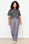 Gri Yüksek Bel Wide Leg/Geniş Paça Dokuma Kumaş Pantolon TBBAW24AR00032