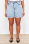 Açık Mavi Yüksek Bel Comofrt/Orta Esnek Straight Fit Büyük Beden Denim Şort TBBSS24AP00030 - 2