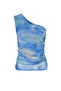 Navy Blue Drape Detailed One Shoulder Fitted Tulle Stretchy Knitted Blouse TWOSS24BZ00311 - 7