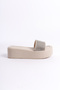 Women's Beige Silver Stone Flat Wedge Heeled High Sole Slippers - 4