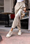 ZERO WOMEN'S BEIGE REAL LEATHER STONE DETAILED LEATHER SNEAKERS - 6