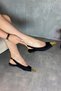 Flar Black Tweed Fabric Women's Ballerinas with Gold Detail - 2