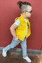 Boy's Merci Letter Printed T-Shirt with Jean Pants and Button Detail Zero Sleeve Jean Yellow Vest Bottoming Top - 5