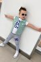 Boy's Eye and Text Printed T-Shirt Zero Sleeve Jean Water Green Vest Bottom Top Set - 5