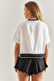 Women's White Ribbed Adjustable Waist Viscose Blouse 60171017 - 3