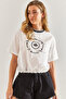 Women's White Ribbed Adjustable Waist Viscose Blouse 60171017 - 8