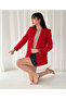 Women's Sleeve Foldable Liner Leopard Pattern Buttonless Blazer Jacket Red - 5
