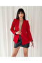 Women's Sleeve Foldable Liner Leopard Pattern Buttonless Blazer Jacket Red