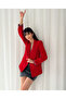 Women's Sleeve Foldable Liner Leopard Pattern Buttonless Blazer Jacket Red - 3