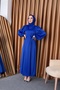Balloon Sleeve Satin Hijab Oversize Piping Belted Hijab Dress - 2