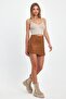 Covered Zipper Detail Suede Shorts Skirt - 6