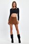 Covered Stone Detail Suede Shorts Skirt - 5