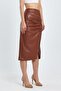 Women's Gathered Slit Faux Leather Skirt - 3