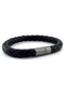 Thick Black Leather Anthracite Color Metal Clip Men's Bracelet M048C - 3