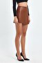 Capped Zipper Detail Leather Shorts Skirt - 2