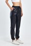 Women's Leather Jogger Pants with Elastic Waist and Legs - 3