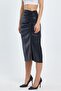 Women's Gathered Slit Faux Leather Skirt - 2
