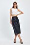Women's Gathered Slit Faux Leather Skirt - 4