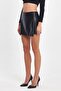 Covered Stone Detailed Leather Shorts Skirt - 3