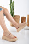 Gia Velcro Platform Heeled Nude Skin Sandals
