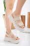 Gia Velcro Platform Heeled Beige Suede Sandals - 2