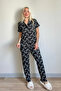 Olive Branch Patterned Knitted Front Buttoned Short Sleeve Women's Pajamas - 5
