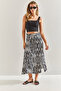 Women's Black and White Viscose Slit Skirt 60201021 - 4
