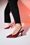 FLEM Claret Red Patent Leather Women's Pointed Toe Open Back Thin Heeled Shoes