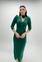 Crepe Fabric Evening Dress with Feathered Shoulder Slit Detail - EMERAL GREEN