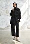 Stone Detailed Balloon Sleeve Double Satin Set - Black - 4
