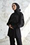 Stone Detailed Balloon Sleeve Double Satin Set - Black - 3